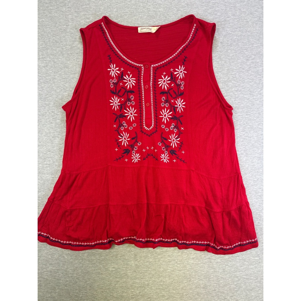 Red Embroidered Sleeveless Peplum Boho Top‎ Size L 12-14